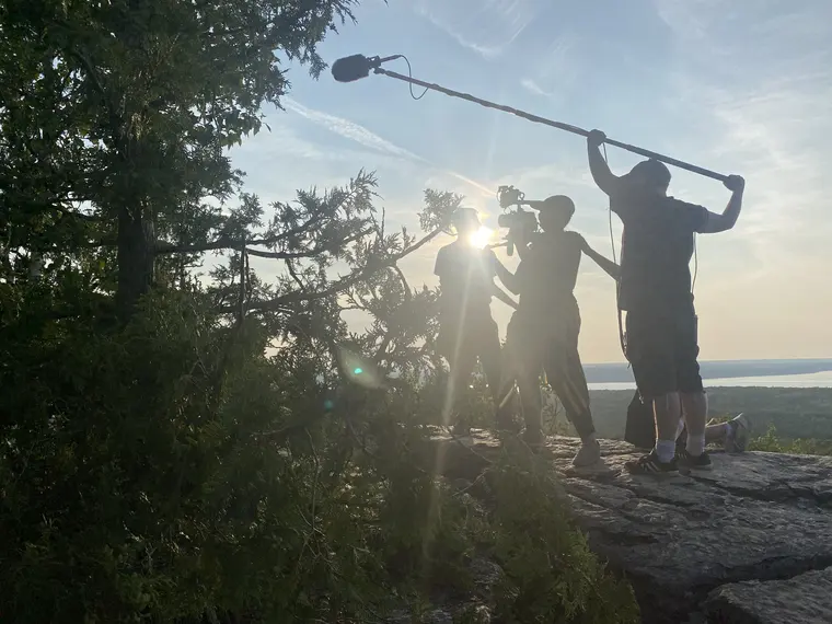 The Bruce Peninsula crew filming at sunset